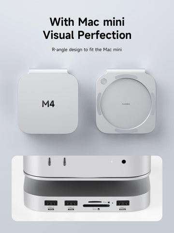 Hagibis Mac Mini M4 Hub & Stand with SSD Enclosure, 3 in 1 USB Type-C Docking Station with M.2 NVMe SSD Case, 4K@60Hz HDMI, 10Gbps USB3.2 Gen2, SD4.0, TF4.0, 5V/2A Power Supply for M4 Pro (MC60H)