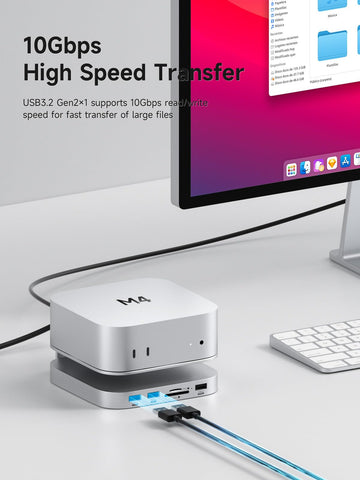 Hagibis Mac Mini M4 Hub & Stand with SSD Enclosure, 3 in 1 USB Type-C Docking Station with M.2 NVMe SSD Case, 4K@60Hz HDMI, 10Gbps USB3.2 Gen2, SD4.0, TF4.0, 5V/2A Power Supply for M4 Pro (MC60H)