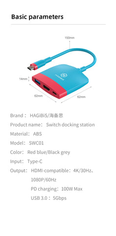 Hagibis Switch Dock TV Dock for Nintendo Switch Portable Docking Station USB C to 4K HDMI-compatible USB 3.0 Hub for Macbook Pro