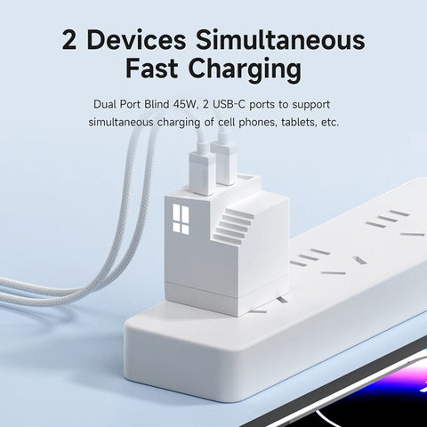 Hagibis 45W GaN USB C Charger PD PPS Fast Charger Mini House Travel Dual Ports Charger for iPhone 16 Pro Max/15/14 iPad MacBook