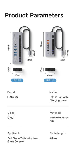 Hagibis USB C HUB Type-C Docking Station Individual On/Off Switches With LED Display 10Gbps USB C Splitter for Macbook Pro Air