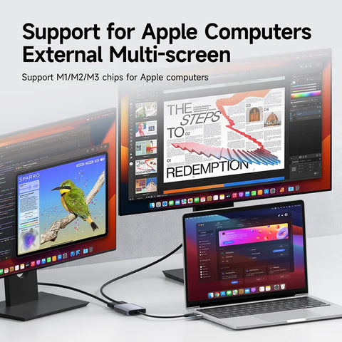 Hagibis USB-A/C to HDMI-Compatible Adapter MST Dual Monitor Converter Triple Display Compatible with M1/M2/M3 Windows Mac Laptop