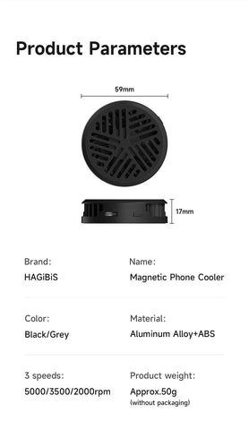 Hagibis Magnetic Cell Phone Cooler Universal Cooling Fan Mobile Phone Radiator for iPhone 16 Pro Black Shark Gaming Live Stream