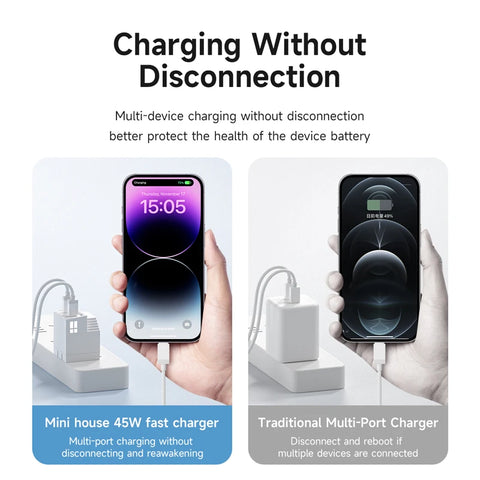 Hagibis 45W GaN USB C Charger PD PPS Fast Charger Mini House Travel Dual Ports Charger for iPhone 16 Pro Max/15/14 iPad MacBook