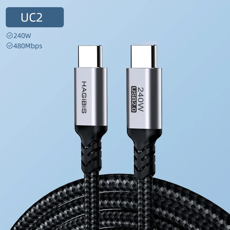 Hagibis 240W USB Type C Cable PD 3.1 Fast Charging Type C to Type C line for MacBook Pro Air PS4/5 iPhone 16 Switch iPad Samsung