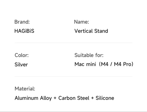 Hagibis Vertical Stand for Mac Mini M4/M4 Pro Aluminum Alloy Laptop Desktop Stand Anti-Slip Adjustable Holder For New Mac mini