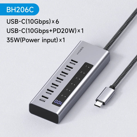 Hagibis USB C HUB Type-C Docking Station Individual On/Off Switches With LED Display 10Gbps USB C Splitter for Macbook Pro Air