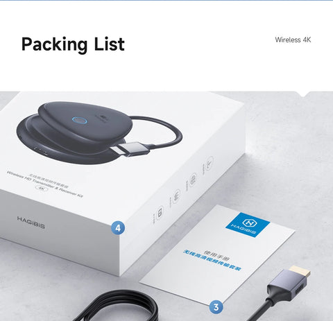 Hagibis 4K HDMI Wireless Transmitter and Receiver Kit HDMI Extender to Monitor Projector HDTV for PC Camera Xbox Live