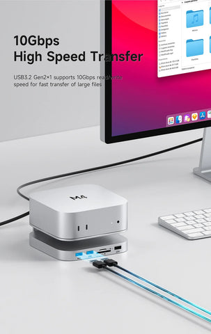 Hagibis USB C Hub with M.2 SSD Enclosure for Mac Mini M4/M4 Pro Stand Type-C Docking Station SSD Case USB3.2 Gen2 SD4.0 TF4.0