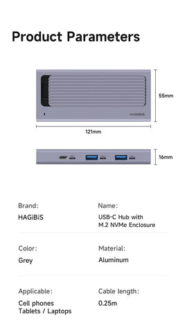 Hagibis M.2 SSD Enclosure with USB C Hub Magnetic Cover External Hard Drive Case Compatible with Thunderbolt 4/3 for MacBook PC