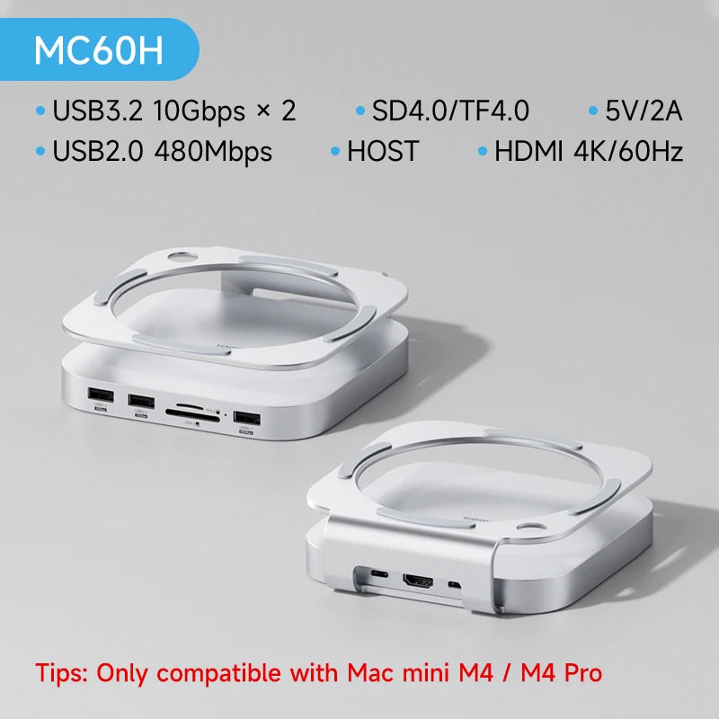 Hagibis USB C Hub with M.2 SSD Enclosure for Mac Mini M4/M4 Pro Stand Type-C Docking Station SSD Case USB3.2 Gen2 SD4.0 TF4.0