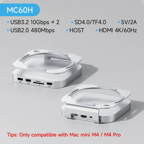 Hagibis USB C Hub with M.2 SSD Enclosure for Mac Mini M4/M4 Pro Stand Type-C Docking Station SSD Case USB3.2 Gen2 SD4.0 TF4.0