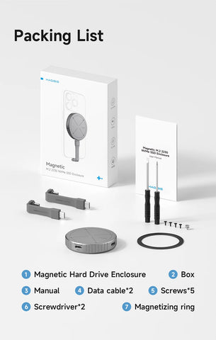 Hagibis Magnetic M.2 2230 NVMe SSD Enclosure Magsafe SSD Case USB C 3.2 Gen2 to NVMe PCI-E for iPhone 16 Pro Max ProRes MacBook