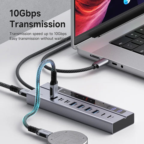 Hagibis USB C HUB Type-C Docking Station Individual On/Off Switches With LED Display 10Gbps USB C Splitter for Macbook Pro Air