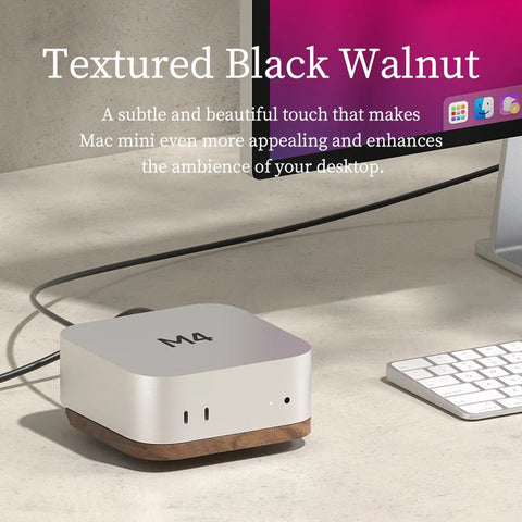 Hagibis Desktop Stand for Mac mini M4/M4 Pro 2024 Dustproof Walnut Wood Base Heat Dissipation Holder Solid Wood Bracket Cooling