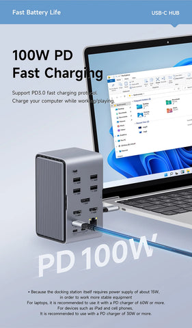 Hagibis USB C Docking Station with Dual HDMI-compatible M.2 SSD Enclosure Ethernet 100W PD USB Hub SD/TF for Laptop Macbook Pro