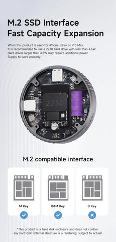 Hagibis Magnetic M.2 2230 NVMe SSD Enclosure Magsafe SSD Case USB C 3.2 Gen2 to NVMe PCI-E for iPhone 16 Pro Max ProRes MacBook