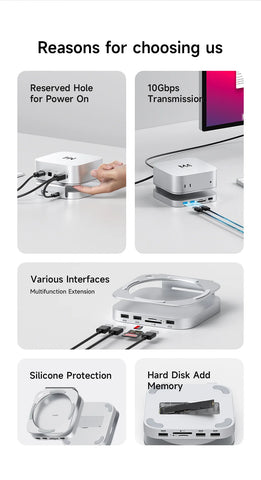 Hagibis USB C Hub with M.2 SSD Enclosure for Mac Mini M4/M4 Pro Stand Type-C Docking Station SSD Case USB3.2 Gen2 SD4.0 TF4.0