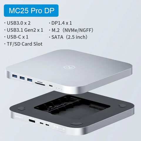 Hagibis USB C Hub with Hard Drive Enclosure Type C Docking Station 2.5 SATA NVME M.2 SSD Case 4K DP USB3.0 M1 M2 for Mac Mini