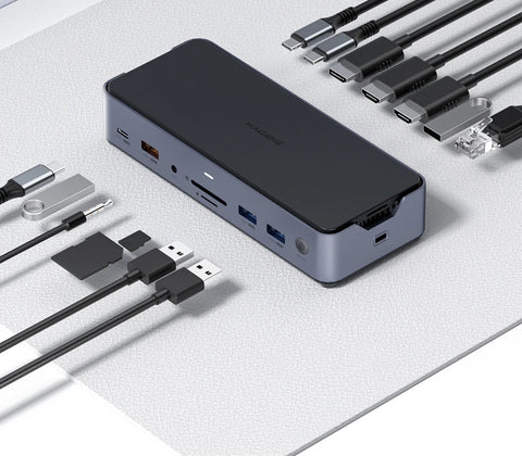 Hagibis USB C Docking Station Type C to 8K DP HDMI-Compatible Triple Display M.2 SSD PD3.0 RJ45 15 in 1 USB C HUB for PC Laptops