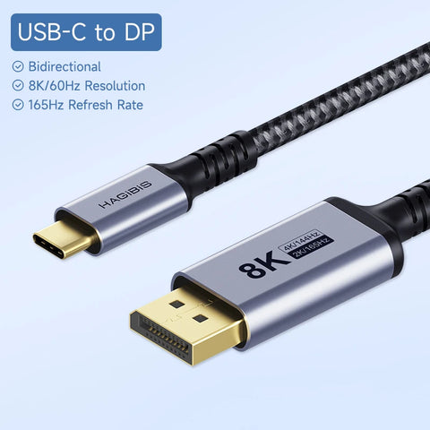 Hagibis USB C to DisplayPort 1.4 Cable Thunderbolt 3/4 to 8K@60Hz 4K@144Hz DP Bidirectional 2K165Hz for MacBook Pro Air iMac XPS