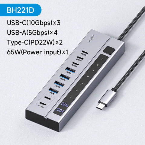 Hagibis USB C HUB Type-C Docking Station Individual On/Off Switches With LED Display 10Gbps USB C Splitter for Macbook Pro Air