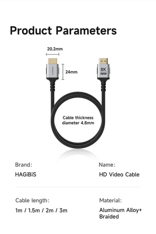 Hagibis 8K HDMI-Compatible Cable High Speed Cord 4K 240Hz 2K 360Hz 8K 60Hz Compatible with Roku TV/PS5/HDTV/Xbox/Switch/Laptops