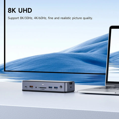 Hagibis USB C Docking Station Type C to 8K DP HDMI-Compatible Triple Display M.2 SSD PD3.0 RJ45 15 in 1 USB C HUB for PC Laptops