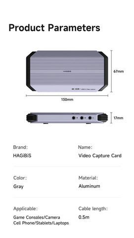 Hagibis 4K@60Hz Video Capture Card Streaming and Gaming 4K 60FPS HDR VRR RGB Passthrough PD 100W for PS5/4 Xbox Switch Camera PC