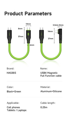 Hagibis Short USB C Cable Magnetic Mini Fast Charging Cord PD 240W 40Gbps Compatible with Thunderbolt 4/3 iPhone 16 SSD Tablet