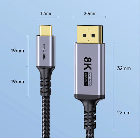 Hagibis USB C to DisplayPort 1.4 Cable Thunderbolt 3/4 to 8K@60Hz 4K@144Hz DP Bidirectional 2K165Hz for MacBook Pro Air iMac XPS