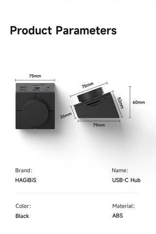 Hagibis Knob USB C Hub With Shortcut Buttons Type-C Docking Station Volume Adjustment Desktop Controller for Macbook Win Laptop
